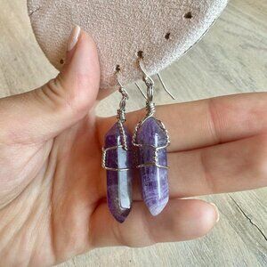 Purple amethyst pendant silver dangling earrings